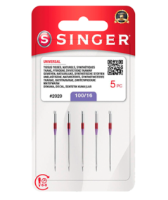 AGUJA DOMÉSTICA SINGER 2020 TEJIDOS DE ALGODÓN GROSOR 100/16